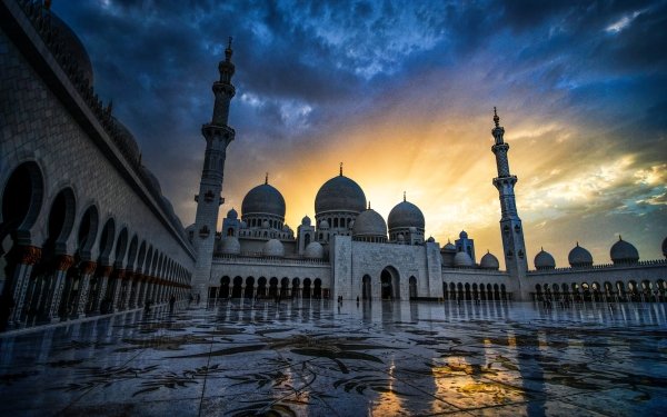 Religious Sheikh Zayed Grand Mosque Mosques Mosque Abu Dhabi United Arab Emirates Sunset Architecture HD Wallpaper | Background Image