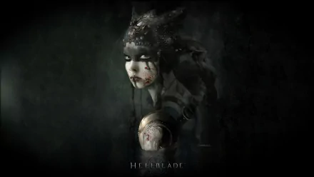 HD PC desktop wallpaper featuring Senua from the video game Hellblade: Senua's Sacrifice, showcasing her dark, intense character design against a shadowy background.