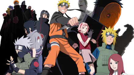 HD desktop wallpaper featuring various characters from the anime Naruto, including the protagonist in an orange outfit, set against a dynamic background.