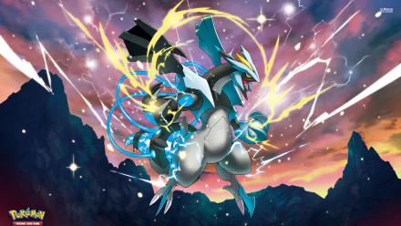 HD desktop wallpaper of an anime Pokémon, featuring an epic battle scene with a powerful creature amidst a vibrant, electrifying background.