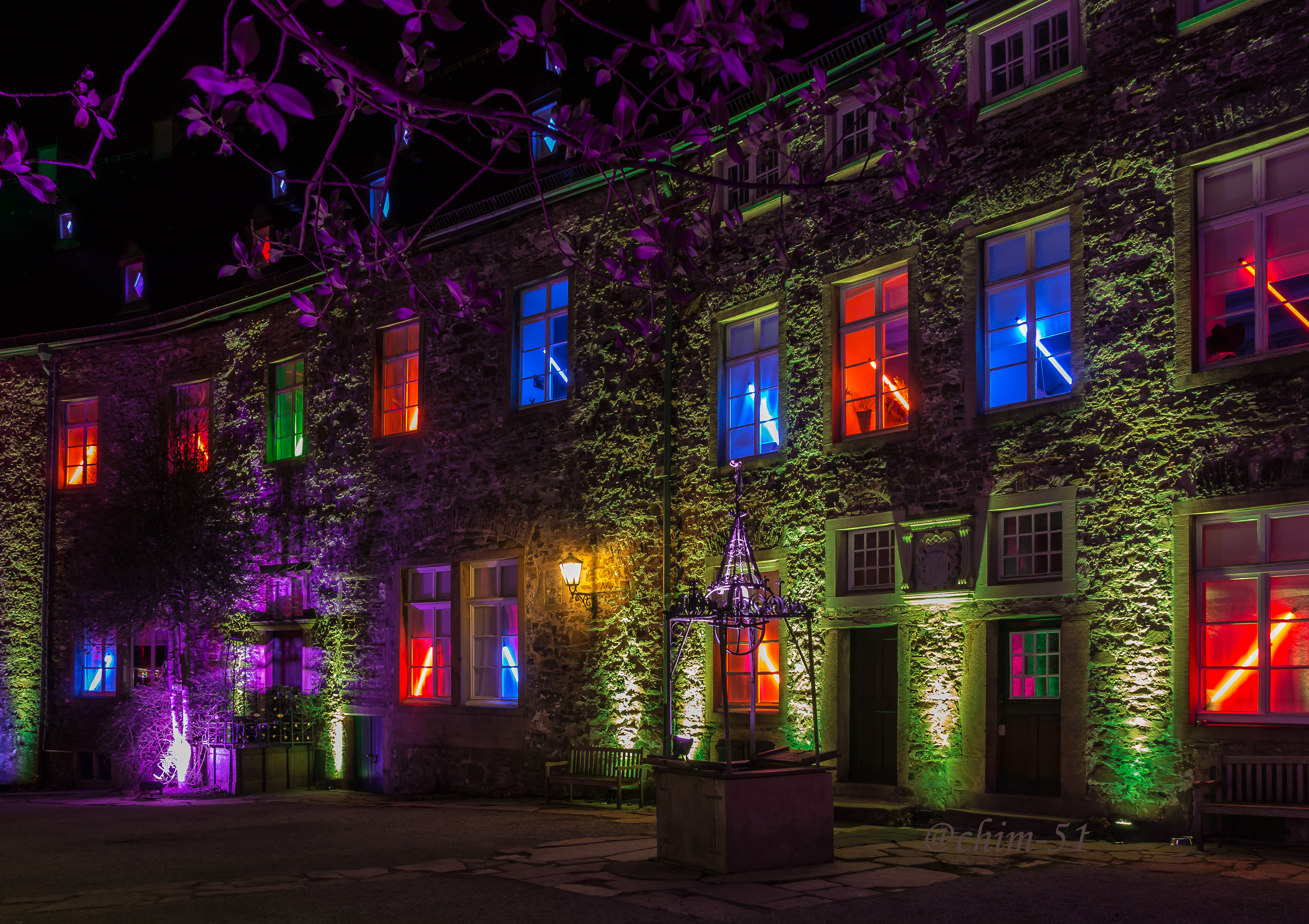 Lights on Schloss Drachenburg Castle in Germany at Night by achim-51