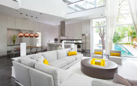 white sofa lounge kitchen man made room HD Desktop Wallpaper | Background Image