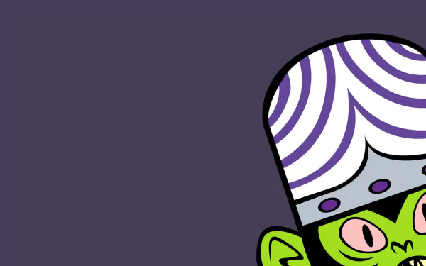 HD desktop wallpaper featuring Mojo Jojo from the TV show The Powerpuff Girls (1998) with a minimalist purple background.