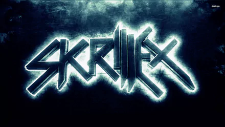 Stylized logo of Skrillex against a dark, moody background, making an impactful music-themed HD desktop wallpaper.