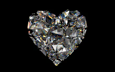 HD desktop wallpaper featuring a heart-shaped diamond against a black background.