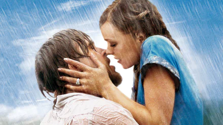 Romantic, rain-soaked kiss between a man and woman from the movie The Notebook — HD PC desktop wallpaper and background.