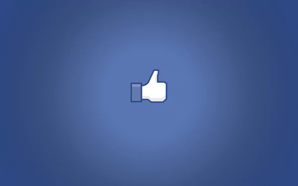 HD desktop wallpaper featuring Facebook's 'like' icon on a blue background.