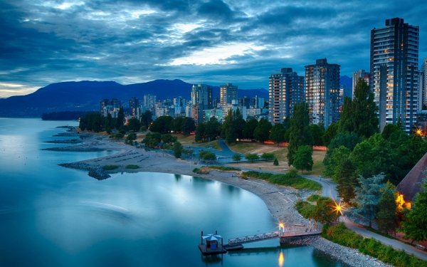 Man Made Vancouver Cities Canada City Cityscape Dusk Building Skyscraper Lake Wharf HD Wallpaper | Background Image