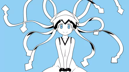 HD anime desktop wallpaper featuring Ika Musume, the cheerful Squid Girl, with her signature tentacle-like hair against a clear blue background.