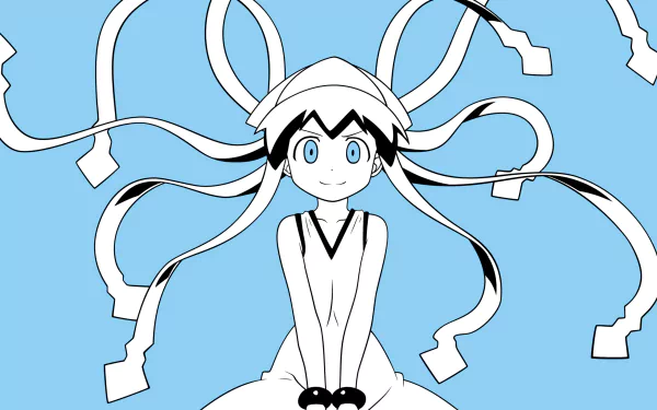 HD anime desktop wallpaper featuring Ika Musume, the cheerful Squid Girl, with her signature tentacle-like hair against a clear blue background.