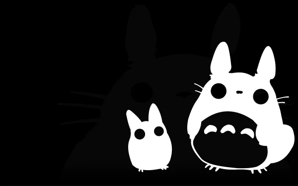 HD desktop wallpaper featuring silhouettes of Totoro and Mini Totoro from My Neighbor Totoro.