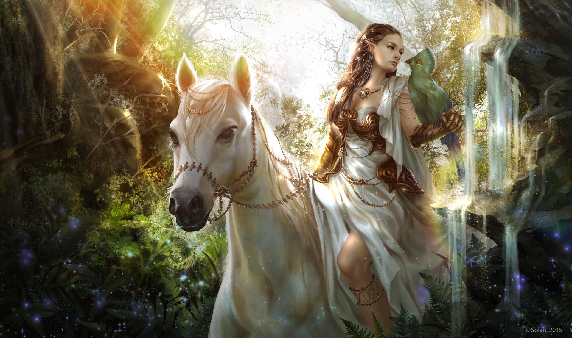 Fantasy - Women  Fantasy Pointed Ears Woman Girl Horse Bird Wallpaper