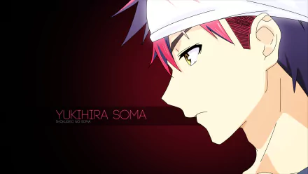 HD desktop wallpaper of Sōma Yukihira from the anime Food Wars: Shokugeki no Soma, featuring a close-up profile with a text overlay of his name against a dark background.