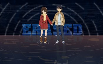 Erased Anime Characters Kayo and Satoru in Aesthetic Minimalist Design