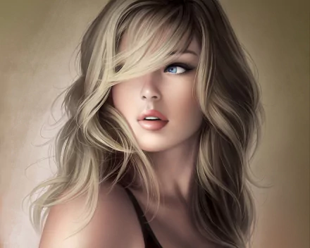 HD fantasy desktop wallpaper featuring a blonde woman with flowing hair and striking blue eyes against a soft, neutral background.