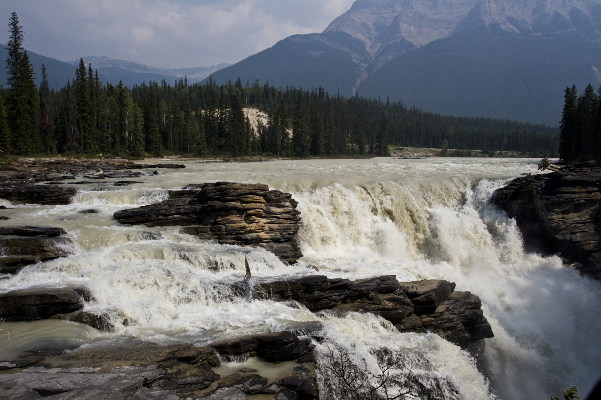 Download Nature Forest River Canada Jasper National Park Waterfall Athabasca Falls 4k Ultra HD Wallpaper