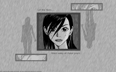A striking HD anime wallpaper featuring a poignant black-and-white illustration from Beck, capturing a character with tears, set against a textured gray background.