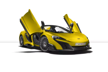 Yellow McLaren 675LT supercar with scissor doors open, showcased as a 4K Ultra HD PC desktop wallpaper and background.