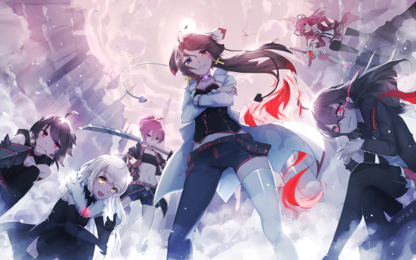 A dynamic anime HD desktop wallpaper featuring characters from Pixiv Fantasia T, showcasing a group in an intense, mystical setting with vibrant colors and detailed artwork.