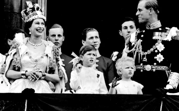  The royal family on the balcony at Buckingham Palace after the Queen’s coronation in 1953