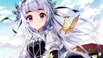 A vibrant HD wallpaper featuring Chaika Trabant from Chaika - The Coffin Princess, showcasing her enchanting character amidst a serene background with a butterfly.