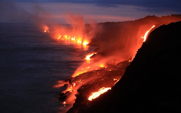 Terre/Nature Volcan Volcans Lava Coast Nuit Fumée Fond d'écran HD | Image