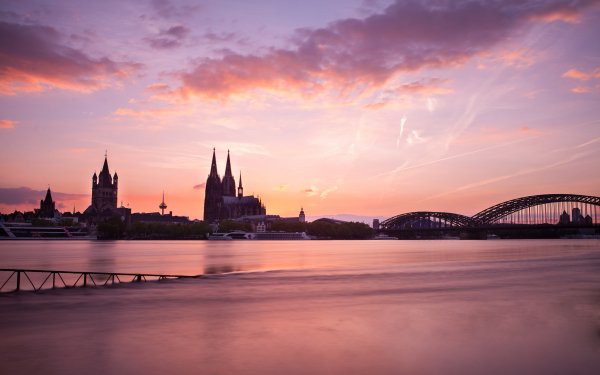 Man Made Cologne Cities Germany Morning Cathedral Architecture River Bridge Hohenzollern Bridge HD Wallpaper | Background Image