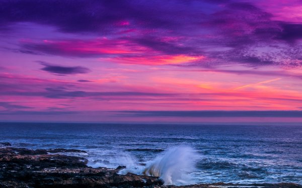 Nature Sunset Pink Sky Ocean Sea Horizon HD Wallpaper | Background Image