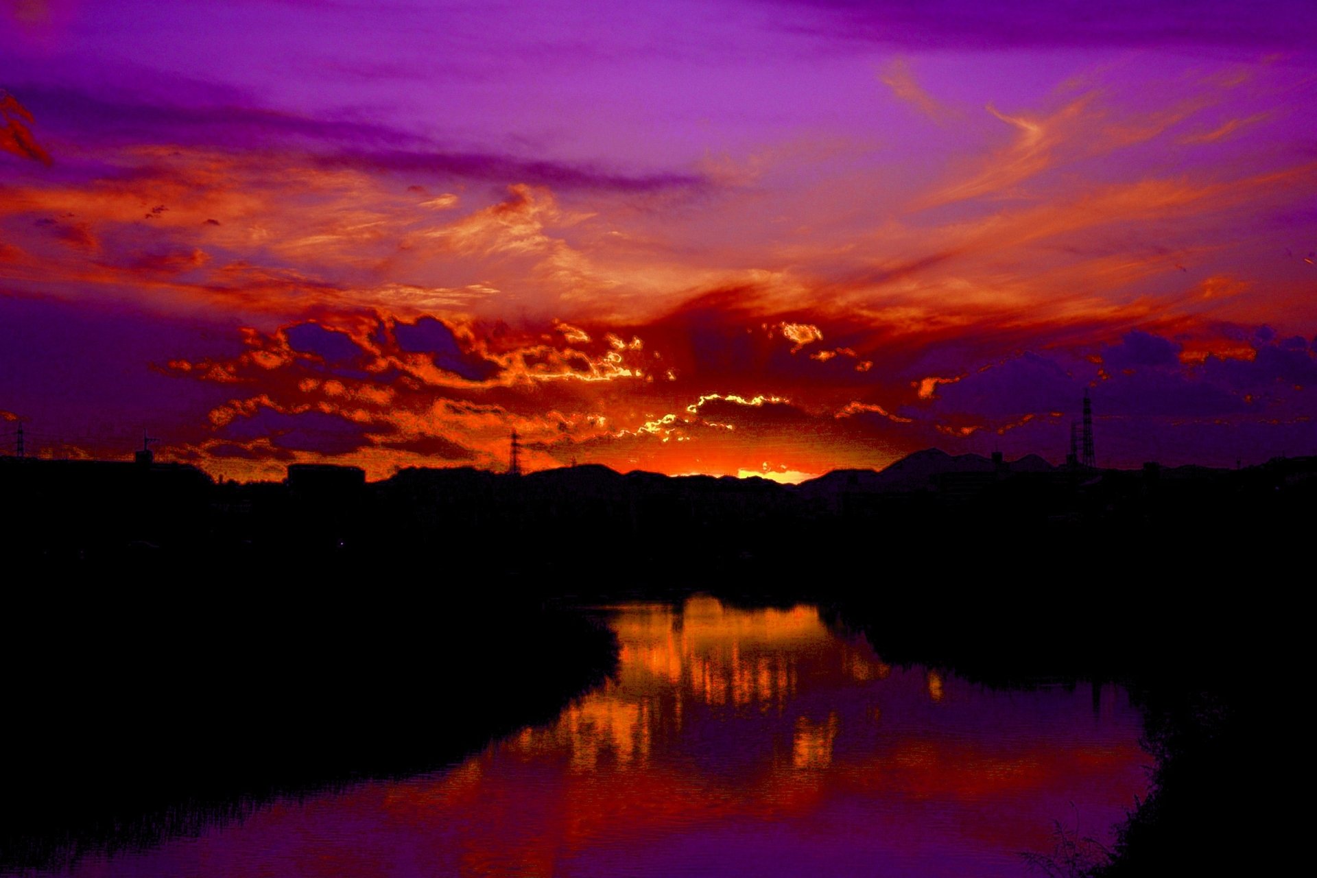 Download Yellow Orange (Color) Silhouette River Sky Earth Photography Sunset HD Wallpaper