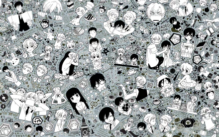HD desktop wallpaper featuring a collage of various Ouran High School Host Club characters in monochrome.