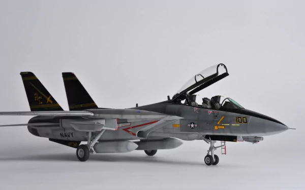 Man-made toy model of a Grumman F-14 Tomcat jet fighter warplane aircraft on a clean white background — HD PC desktop wallpaper and background