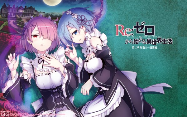 Anime Re:ZERO -Starting Life in Another World- Rem Ram Pink Hair Red Eyes Blue Hair Blue Eyes Twins Short Hair Wallpaper