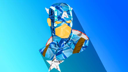 Abstract low poly artwork featuring Captain America from The Winter Soldier, showcasing a vibrant blue color palette with geometric facets. A striking HD desktop wallpaper.