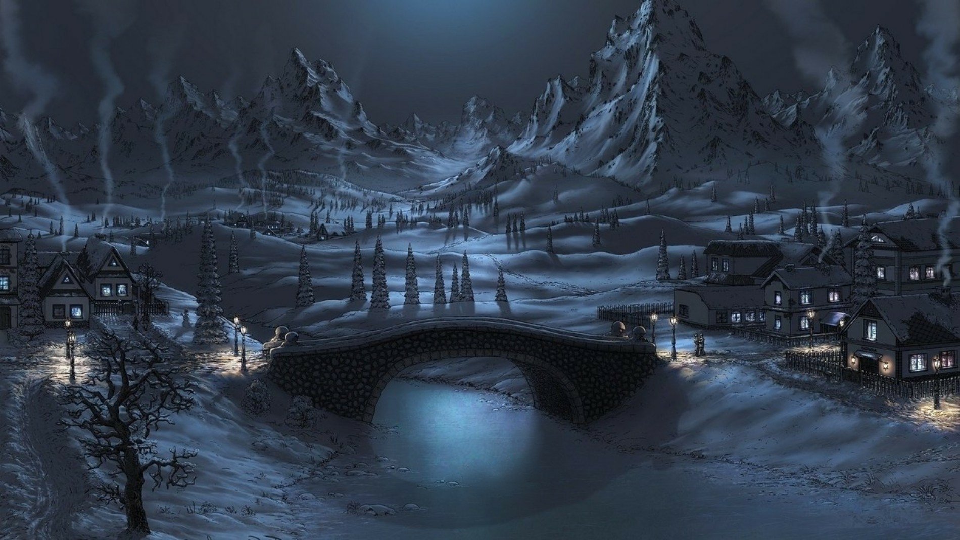 Night Winter Scenery Wallpaper