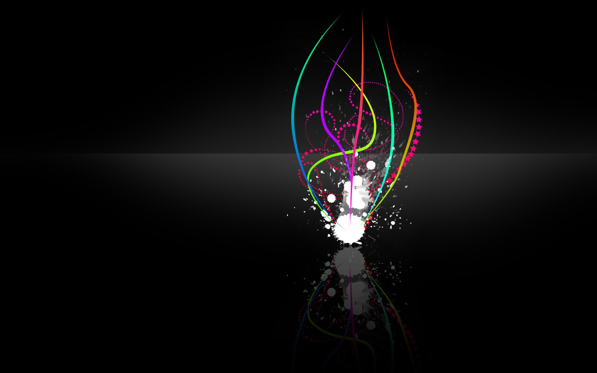 An artistic vector design featuring vibrant swirls and splashes against a black background, creating a dynamic HD desktop wallpaper and background.