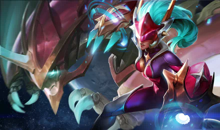 HD PC desktop wallpaper featuring Shyvana from the video game League of Legends in dynamic action with vibrant colors and detailed fantasy art style.
