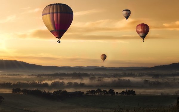 Vehicles Hot Air Balloon Valley Fog Sky Cloud Landscape HD Wallpaper | Background Image