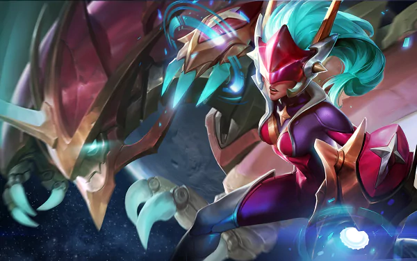 HD PC desktop wallpaper featuring Shyvana from the video game League of Legends in dynamic action with vibrant colors and detailed fantasy art style.