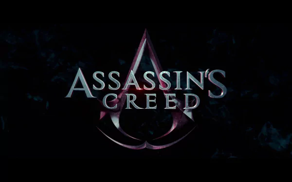 Logo of the movie Assassin's Creed displayed in a sleek, modern design, set against a dark background, featuring iconic elements from the game series. HD desktop wallpaper.