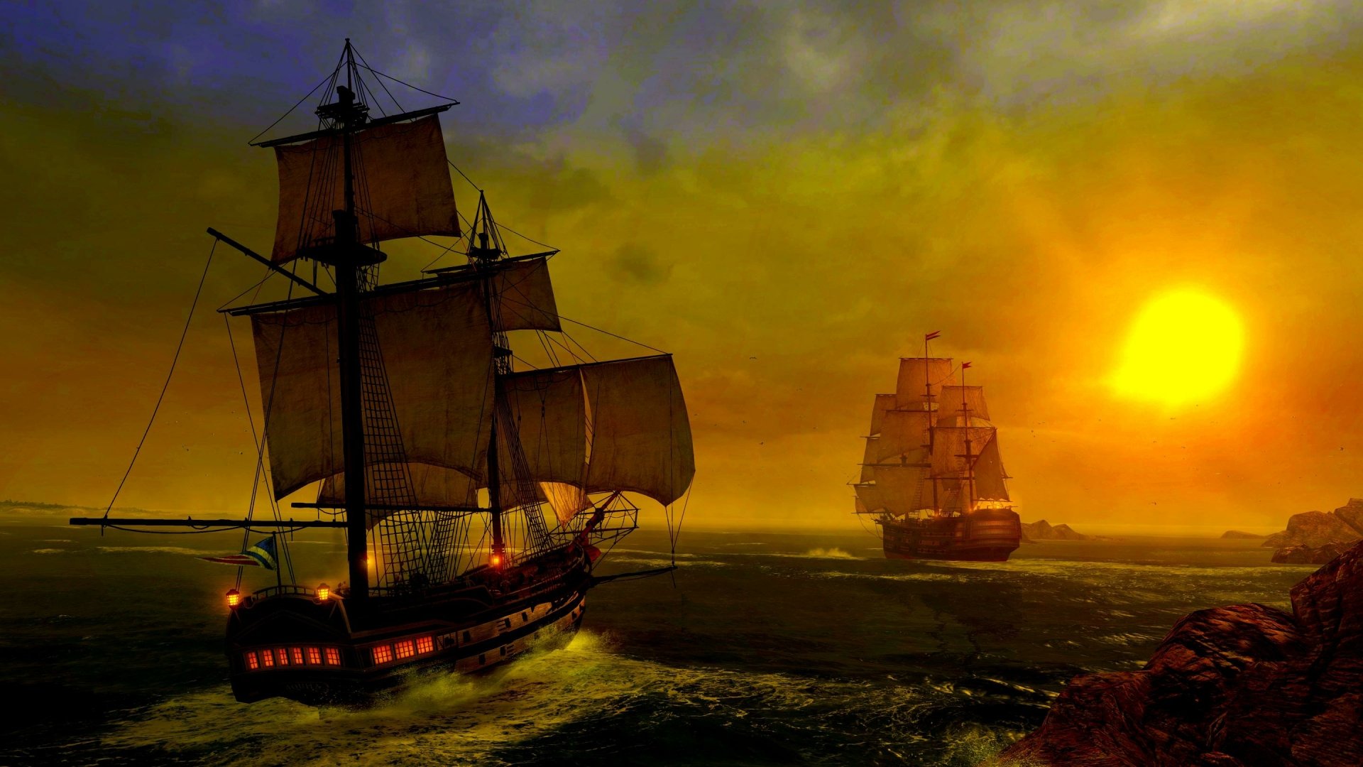 Ships on Rough Seas HD Wallpaper Hintergrund 2880x1620 ID701099
