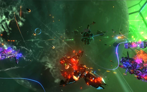 HD wallpaper from Space Pirates and Zombies 2 featuring dynamic space battle scenes.