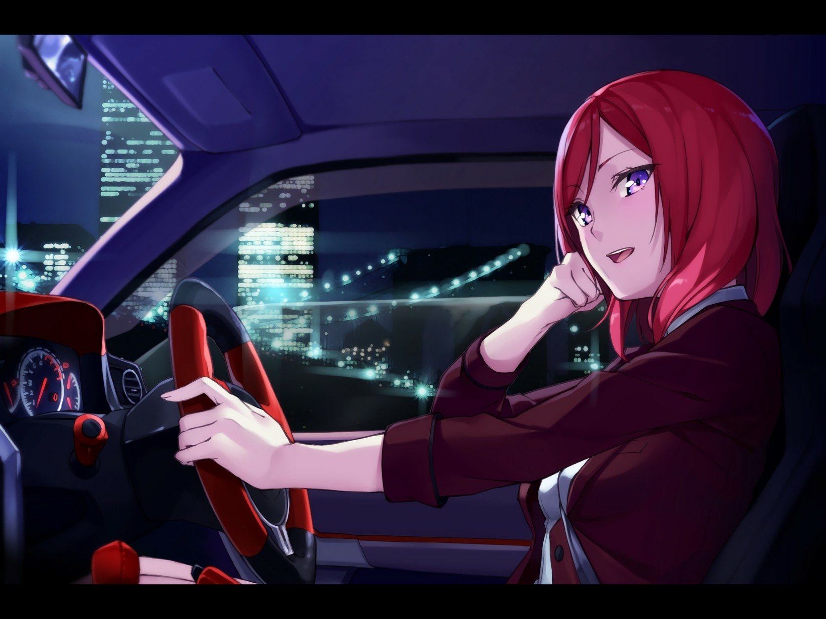 Maki Nishikino HD Wallpaper: Night Drive in Love Live! by ギノピー