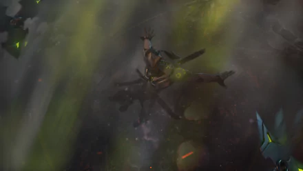 A dynamic HD desktop wallpaper featuring Genji from Overwatch, showcasing his signature style amid a vivid, atmospheric background filled with colors and effects from the video game.