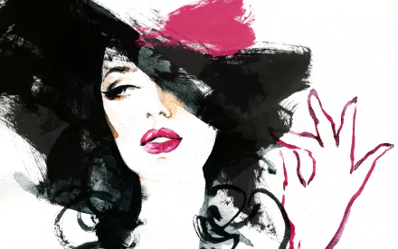 Artistic drawing of a woman with bold black and pink brush strokes, designed as a 4K Ultra HD PC desktop wallpaper and background.