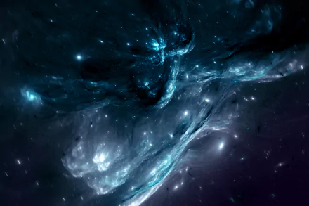 HD PC desktop wallpaper featuring a blue-toned sci-fi nebula set in deep space, blending cosmic clouds and stars with a futuristic, ethereal atmosphere.