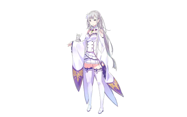 HD desktop wallpaper featuring Emilia from the anime Re:Zero - Starting Life in Another World, accompanied by Pack.