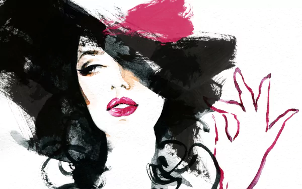 Artistic drawing of a woman with bold black and pink brush strokes, designed as a 4K Ultra HD PC desktop wallpaper and background.