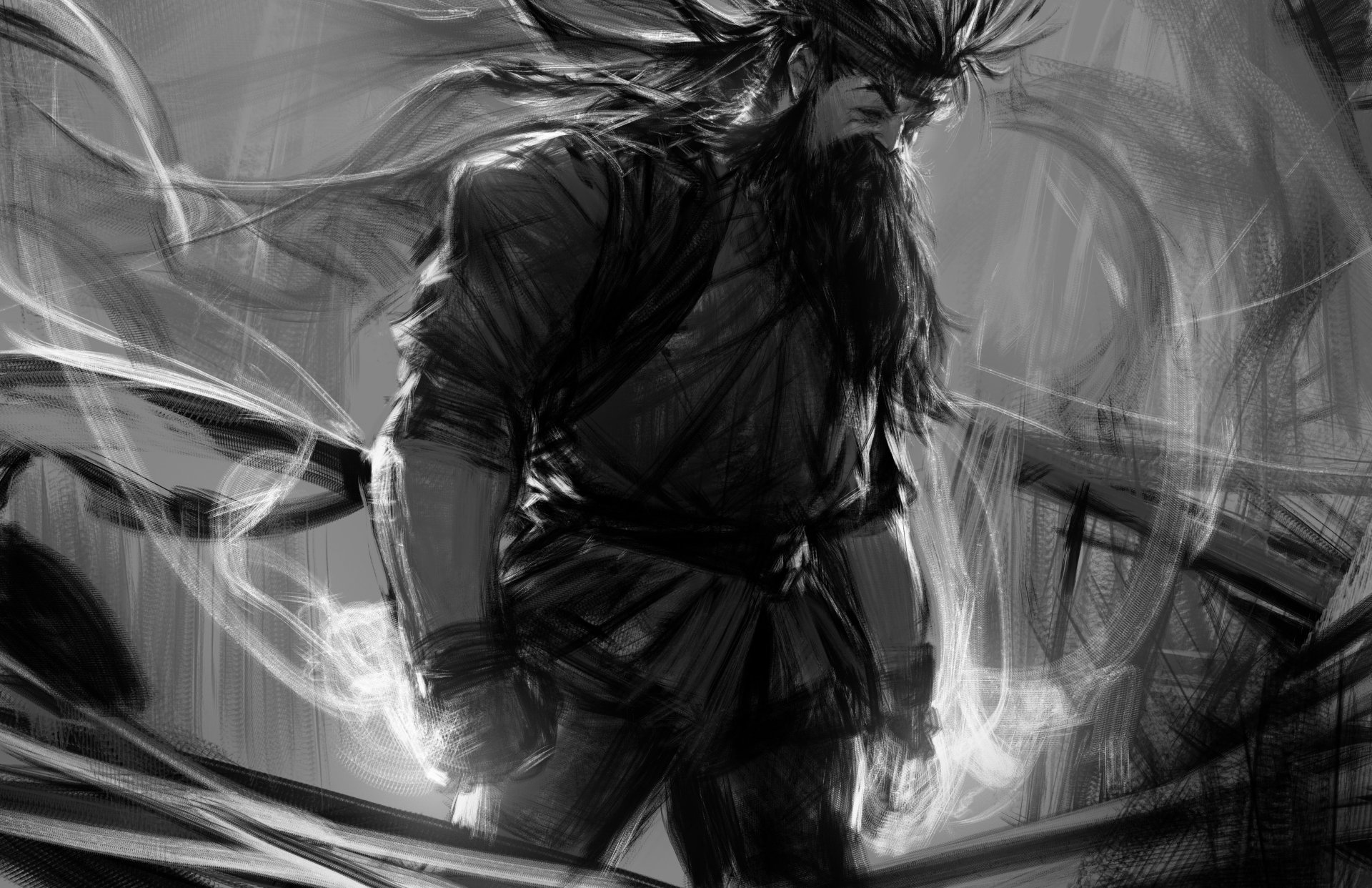 Download Beard Black & White Fantasy Men 4k Ultra HD Wallpaper by Anthony Jones