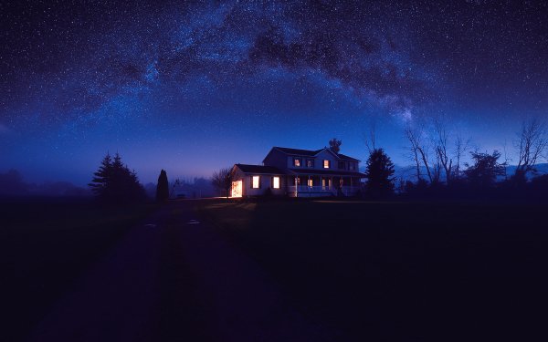 Man Made House Night Stars Starry Sky HD Wallpaper | Background Image