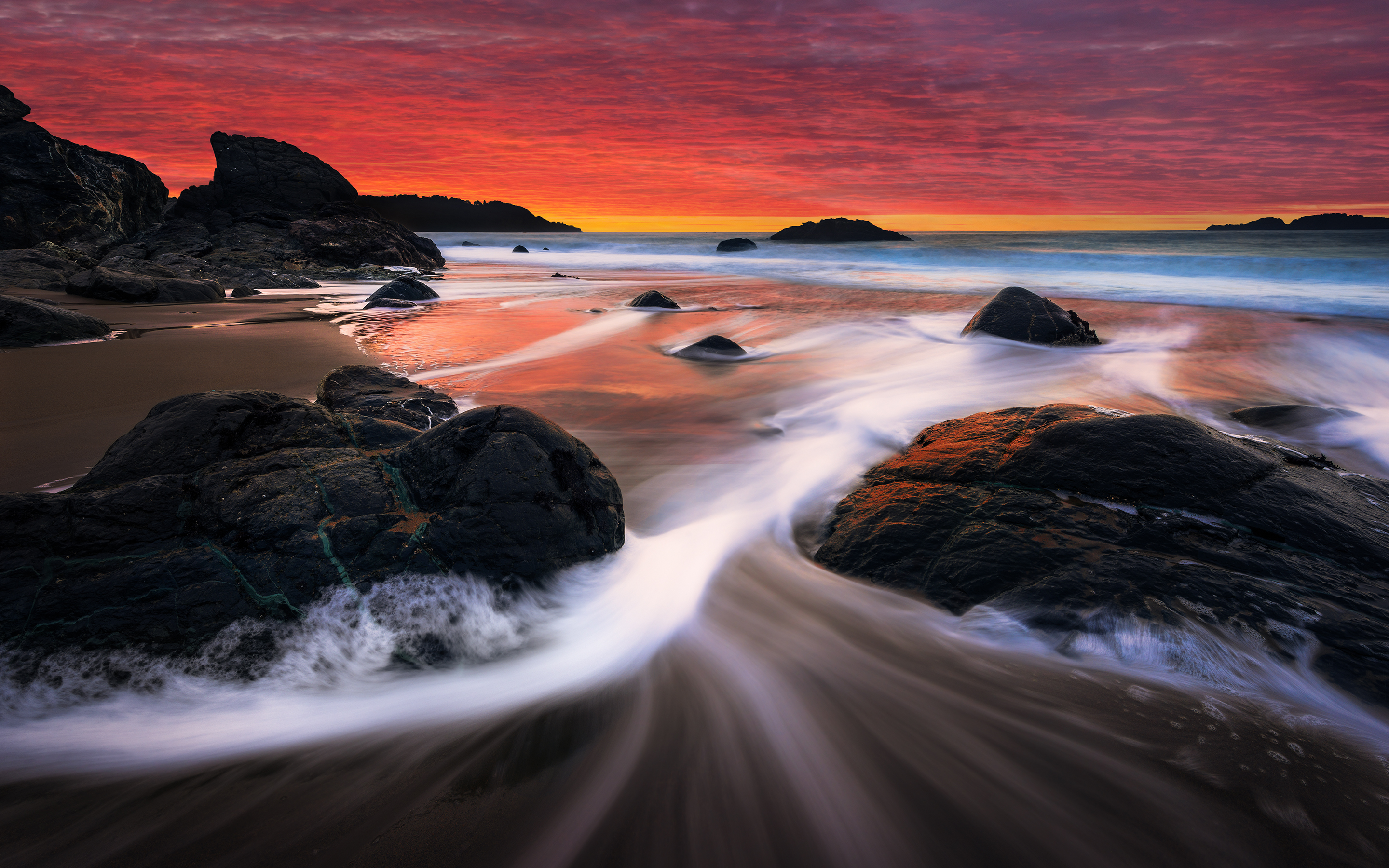 Download Horizon Sea Ocean Orange (Color) Sky Beach Nature Sunset HD ...